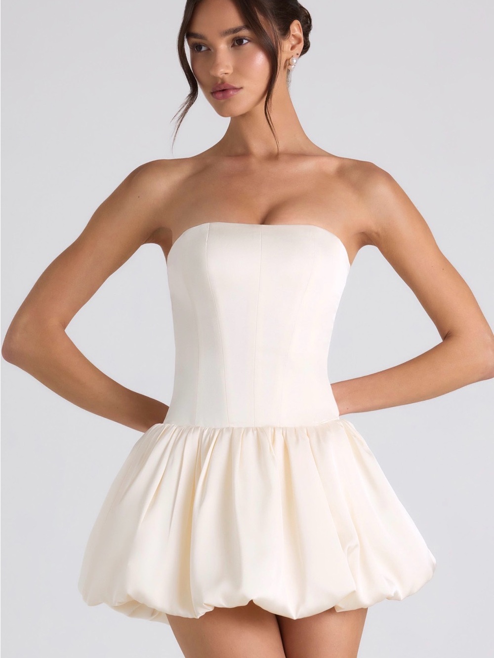 Oh Polly Strapless Ivory Bubble Hem Mini Dress
